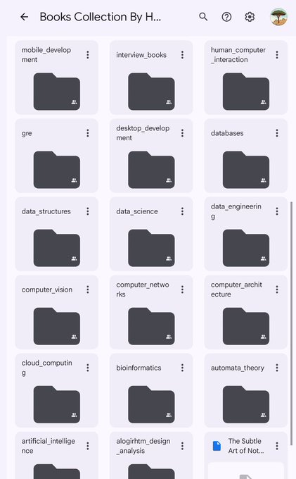 GrowithSameer's tweet photo. Collections of Programmers top 500+ Books💼😱

Just for free !!😱

1. Frontend
2. Backend
3. Mobile Dev
4. Databases
5. Data Science
6. Data Structure
7. Bioinformatics
8. Web Scrapping
9. Interview Books
10. Software Testing
11. Automata theory
12. Data Engineering
13. Operating System
14. Data engineering
15. Network Security
16. Algorithm Design
17. Computer Vision
18. Cloud Computing
19. Computer Networks
20. Software Engineering
21. Programming Languages
22. Computer Architecture
23. Natural Language Proc
24. Artificial Intelligence
25. Gis
26. GRE
Many more...

To get, just:

1. Like & Repost 
2. Comment 'Books'
3. Follow me @SameerR31916367 (so that I can DM you)