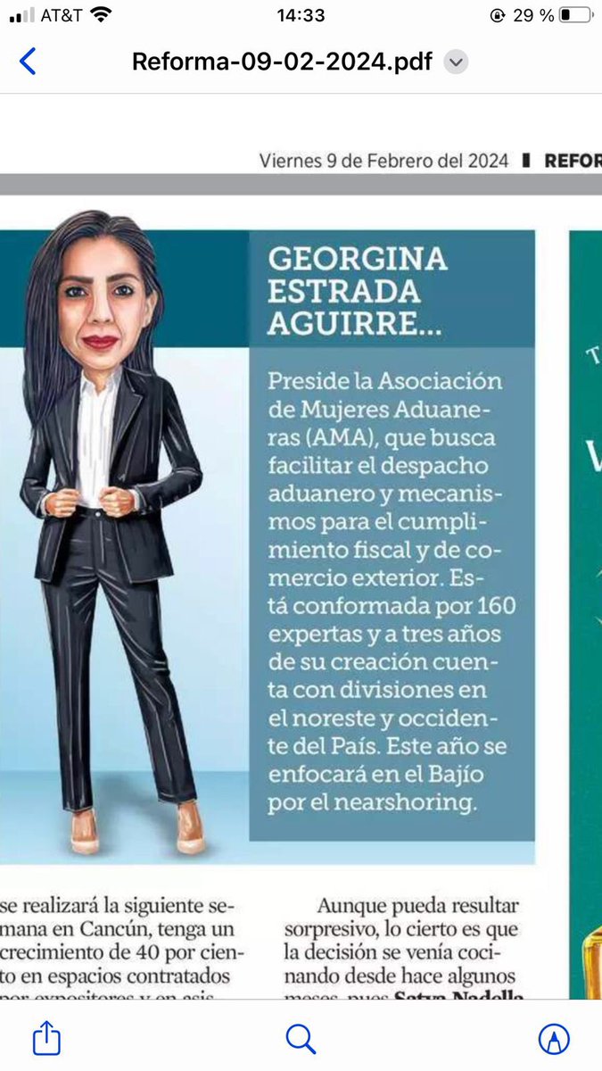 GinaEAguirre's tweet photo. Muy agradecida con @reformanegocios por la publicación del día de hoy 09 de febrero de 2024, en su sección #capitanas. Cada vez más la #inclusión de la #mujer en los temas de #aduanas y de #comercioexterior impactan en los negocios comerciales. #nearshoring #mujeresaduaneras https://t.co/V7yRjgNSkj