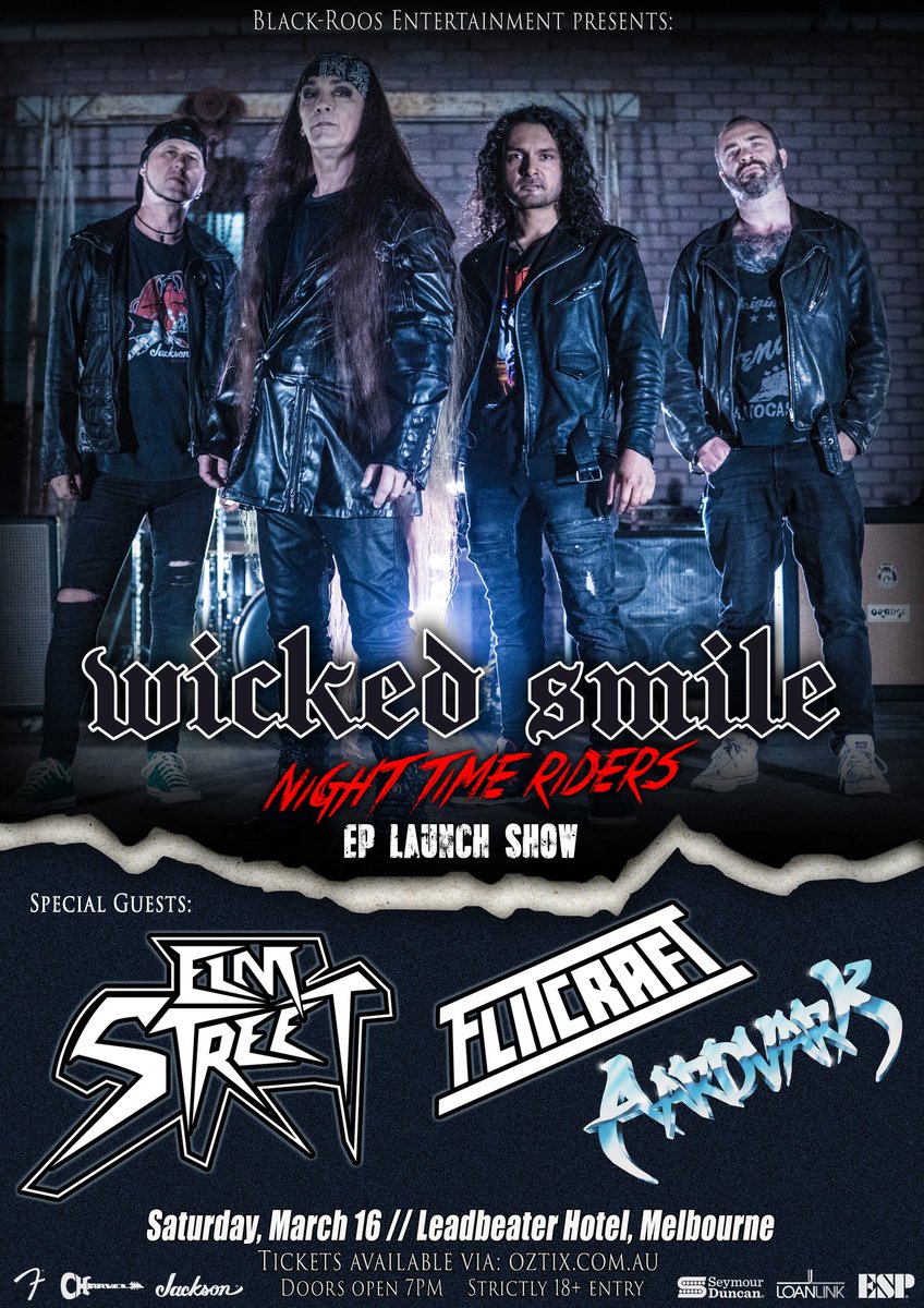 WICKED SMILE (band) (@wickedsmile6) on Twitter photo Night Time Riders EP Launch Melbourne *on sale now
<a href="/thehardrockshow/">The Hard Rock Show</a> <a href="/TheRockpit_net/">TheRockpit.net</a> <a href="/STMsilvertiger/">Silver Tiger Media</a> @Hardrock_Haven <a href="/MelodicRock/">Andrew McNeice</a> <a href="/HEAVYmagAU/">HEAVY Magazine</a> Night Time Riders EP Launch Melbourne *on sale now
<a href="/thehardrockshow/">The Hard Rock Show</a> <a href="/TheRockpit_net/">TheRockpit.net</a> <a href="/STMsilvertiger/">Silver Tiger Media</a> @Hardrock_Haven <a href="/MelodicRock/">Andrew McNeice</a> <a href="/HEAVYmagAU/">HEAVY Magazine</a>