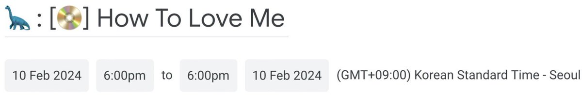 CHEN - How To Love Me release timing updated in the calendar :

🆕6pm KST on 10 Feb!

[Source : naver.me/Gt17oKPz]