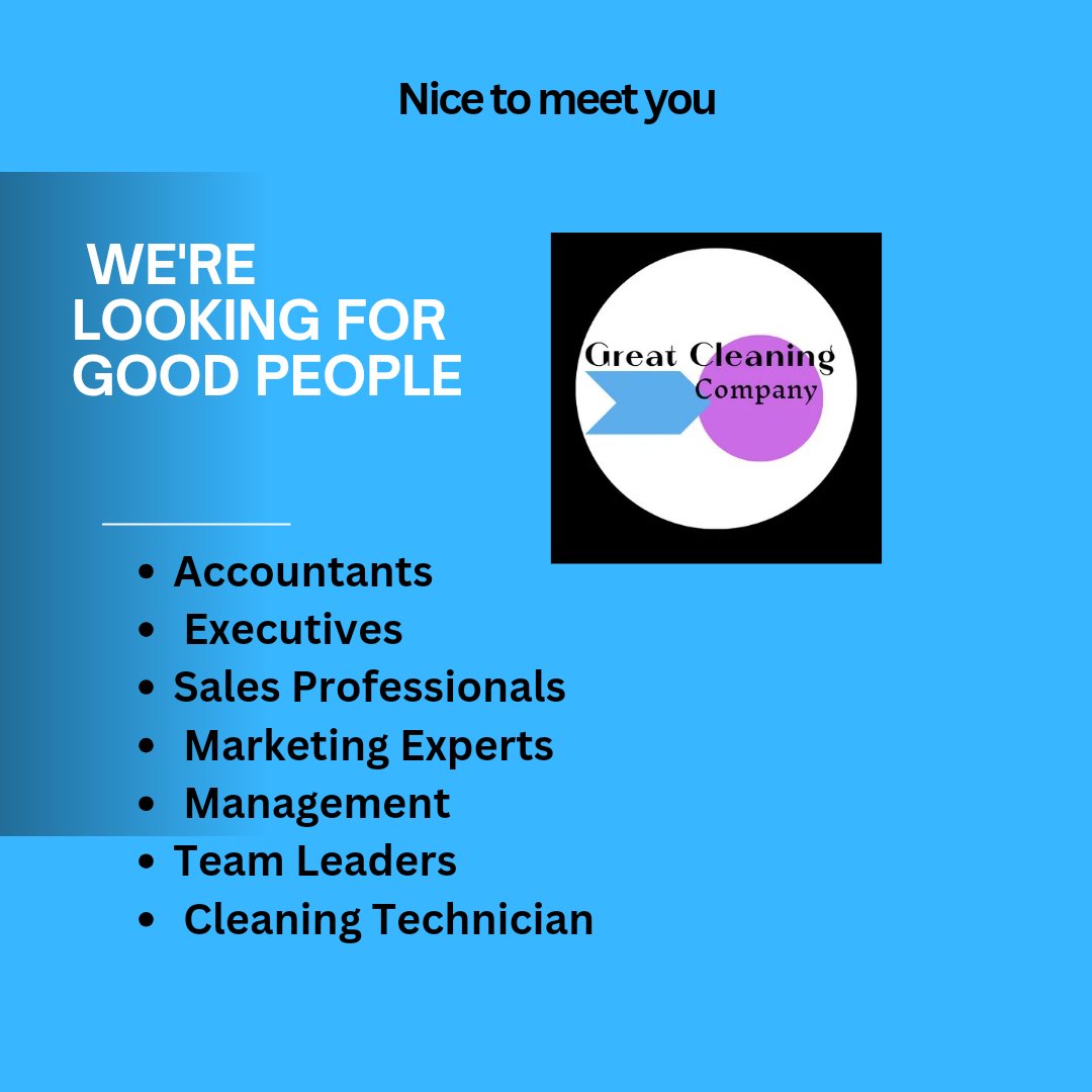 greatcleancomp's tweet image. We're hiring. Trying to build a dream team, If you're interested in joining this team..
Comment with your city and the job type you seek..
and one of our executive members will get back with you.💜🐯
#Jobs #dallasjob #cleaners #managers