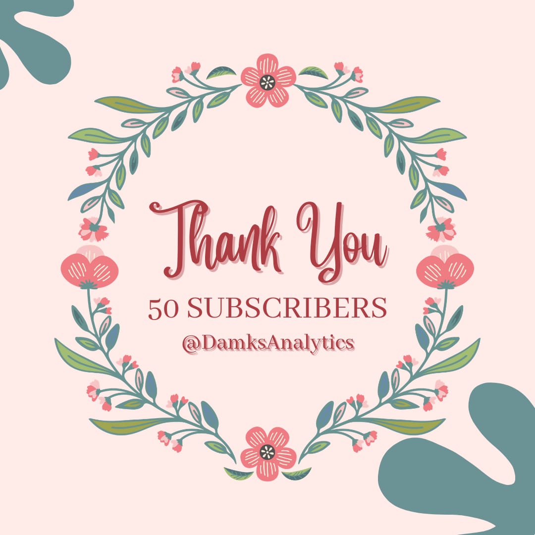 damks_analytics's tweet photo. Hurray! We hit 50 Subscribers on YouTube. We say THANK YOU for your support for this channel. We promise to bring you more unique, interesting and educative content. If you are not part of this channel. Kindly click on the link below to subscribe 👇👇 
https://t.co/nxZKi86Opw https://t.co/D3hNrsk4Tt