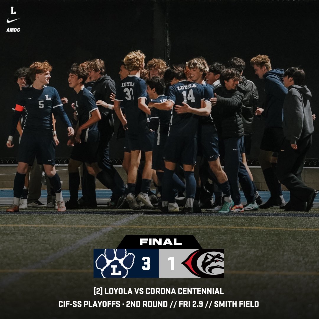 FINAL | Loyola 3, Corona Centennial 1 Goals from Andrew Sullivan ’24 and sophomores Jayden Davis ’26 and Jack Nixon ’26 send the Cubs (18-4-3) into the CIF Quarterfinals! UP NEXT: CIF Round 3 away at Beaumont/Channel Islands on Tuesday (Feb. 13) #LoyolaSoccer | #GoCubs