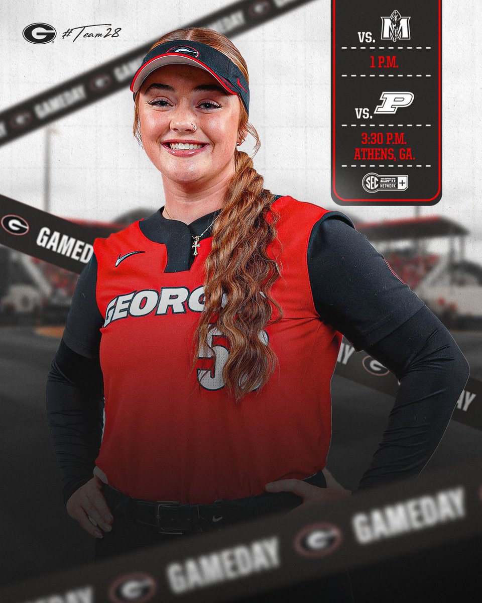 UGASoftball's tweet photo. Back at it for day ✌️ of the Red &amp; Black Showcase at The Jack! 

🆚 Murray State
⏰  1 p.m., ET
🖥 https://t.co/TPjBlrgWrj

🆚 Purdue
⏰  3:30 p.m., ET
🖥 https://t.co/efhKxfOXnI

📍 The Jack
🎟️ FREE admission! 
📈 https://t.co/7qxvv3ZogS

#Team28 | #GoDawgs https://t.co/tHNdanVNc7