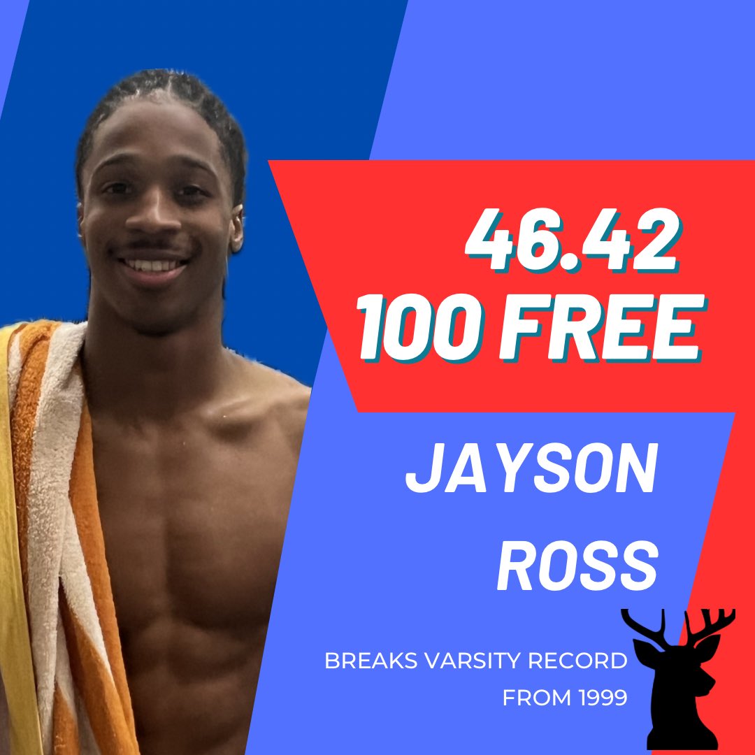 Junior Jayson Ross led off the 400 free relay in prelims of Metros this evening with a 46.42, setting a team record in the 100 free and breaking the record set BACK IN 1999 by DeMatha Hall of Fame swimmer Nnamnse Ammons. 

#DeMatha #Swimming
🦌🏊🏽‍♂️🏊‍♂️👀💨