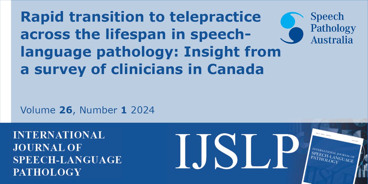International Journal of Speech-Language Pathology (@ijslp) on Twitter photo Next up in Vol 26 Issue 1 is "Rapid transition to telepractice across the lifespan in speech-language pathology: Insight from a survey of clinicians in Canada" by Feehan, Korade, Charest, Kim, Skoczylas, Milburn, Wilson & <a href="/AAN_MacLeod/">Andrea MacLeod</a> <a href="/IJSLP/">International Journal of Speech-Language Pathology</a> tandfonline.com/doi/full/10.10… Next up in Vol 26 Issue 1 is "Rapid transition to telepractice across the lifespan in speech-language pathology: Insight from a survey of clinicians in Canada" by Feehan, Korade, Charest, Kim, Skoczylas, Milburn, Wilson & <a href="/AAN_MacLeod/">Andrea MacLeod</a> <a href="/IJSLP/">International Journal of Speech-Language Pathology</a> tandfonline.com/doi/full/10.10…