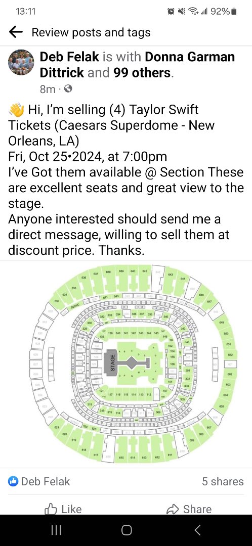 FelakB's tweet photo. @taylorswift13  Maybe you can help me? Someone stole my Facebook account, changing email and password. The hacker is trying to sell fake tickets to your concert. No help from Facebook to shut down acct. I no longer control. Thank you in advance.@Meta @facebook https://t.co/fcYKQHMx18