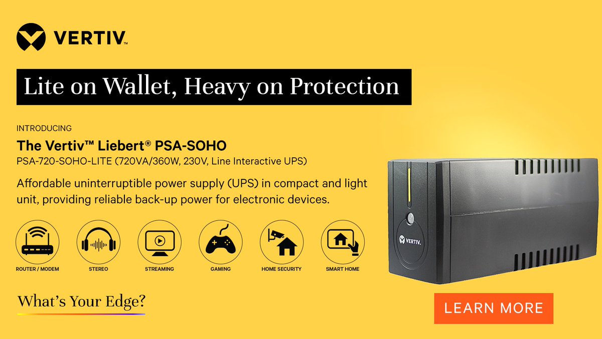 joyohuang's tweet photo. Introducing the Vertiv™ Liebert® PSA-SOHO-Lite, an affordable #UPS that's compact in size, yet heavy on the benefits. Perfect for those looking for affordable backup power for desktops, #gaming stations, #smarthomes, and other small IT equipment: https://t.co/L9CKfaQ4Dy https://t.co/EdhzzhILKQ