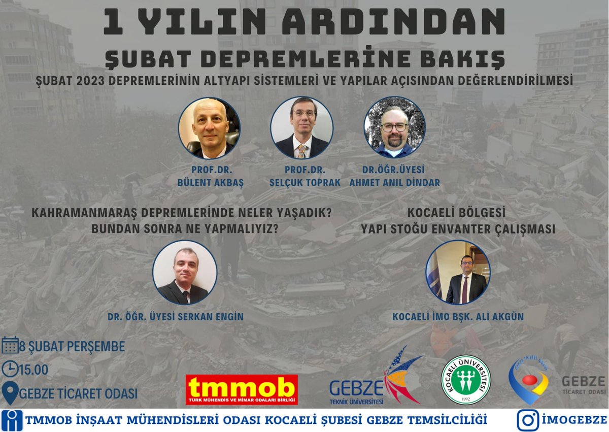 gtuinsaat (@gtuinsaat) on Twitter photo Öğretim Üyelerimiz Prof. Dr. Bülent Akbaş, Prof. Dr. Selçuk Toprak ve Dr. Öğretim Üyesi Ahmet Anıl Dindar "1 Yılın Ardından Şubat Depremlerine Bakış" ta sunuşlarıyla ve değerlendirmeleriyle katkı koydular.<a href="/GtuEduTr/">Gebze Teknik Üniversitesi</a> <a href="/Selcuk1Toprak/">Selçuk Toprak</a> <a href="/ahmetanildindar/">Ahmet Anıl Dindar</a> <a href="/BlntAkbs/">Bulent Akbas</a> Öğretim Üyelerimiz Prof. Dr. Bülent Akbaş, Prof. Dr. Selçuk Toprak ve Dr. Öğretim Üyesi Ahmet Anıl Dindar "1 Yılın Ardından Şubat Depremlerine Bakış" ta sunuşlarıyla ve değerlendirmeleriyle katkı koydular.<a href="/GtuEduTr/">Gebze Teknik Üniversitesi</a> <a href="/Selcuk1Toprak/">Selçuk Toprak</a> <a href="/ahmetanildindar/">Ahmet Anıl Dindar</a> <a href="/BlntAkbs/">Bulent Akbas</a>