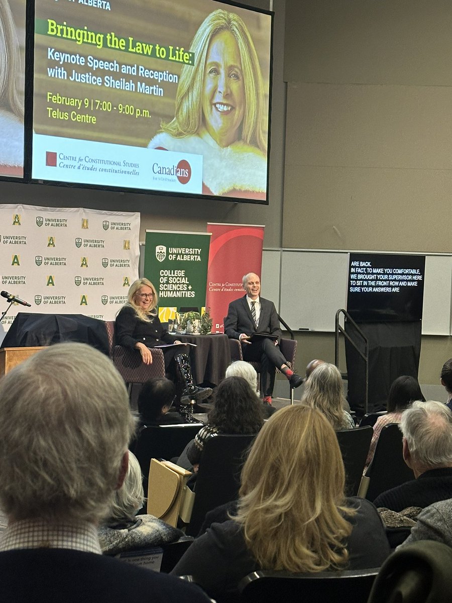 “Bringing the law to life” with @SCC_eng Justice Sheilah Martin tonight with @UofA_Arts @CentreConstStud and Canadians for a Civil Society. 

#scc #canadianlaw #iweek