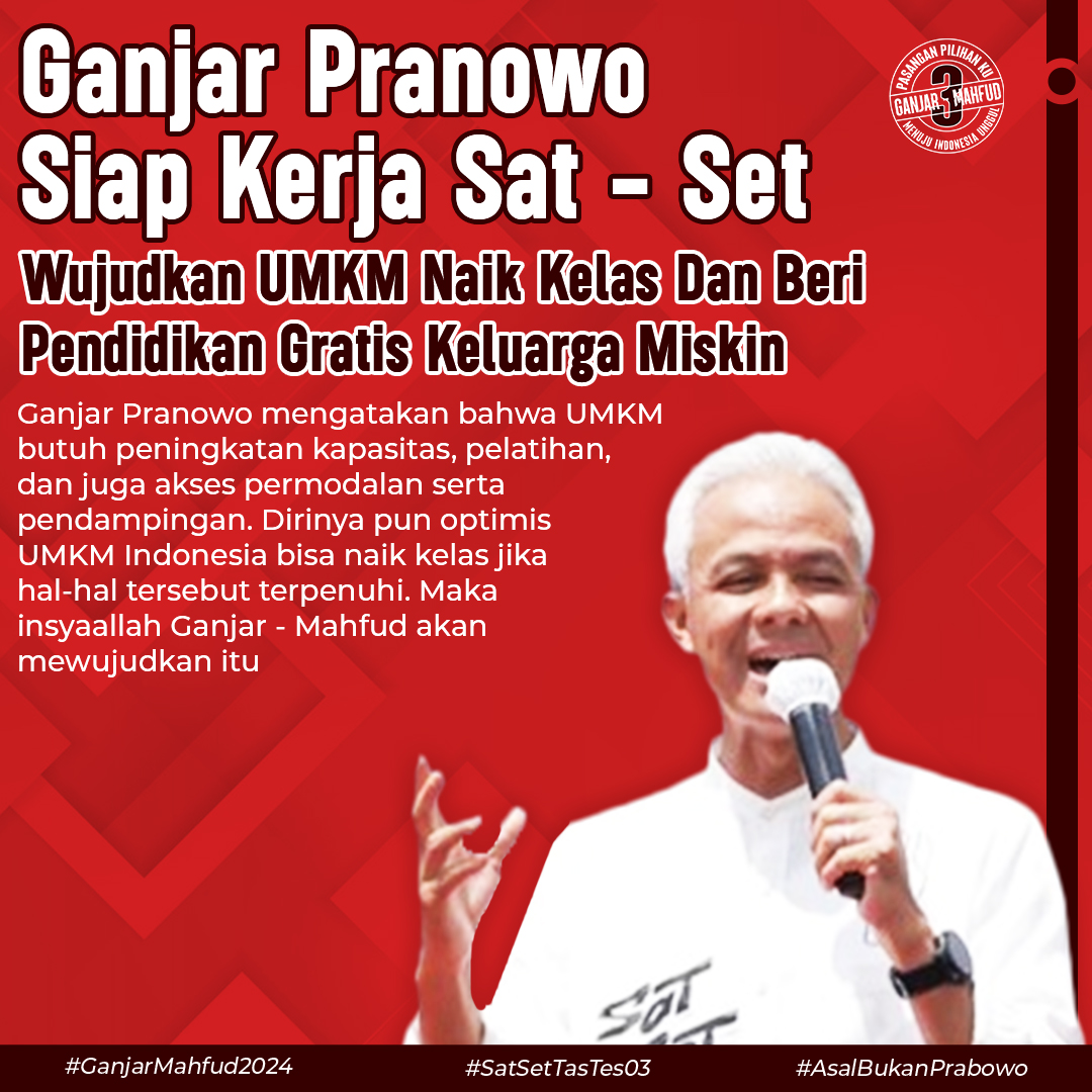 MeeelatiAnanda's tweet photo. Ganjar Pranowo Siap Kerja Sat Set Wujudkan Umkm Naik Kelas &amp; Beri Pendidikan Gratis Keluarga Miskin. Kami Ganjar-Mahfud #GaspollGanjarMahfud2024

Metro TV Ancol Boris Dante KOREA Morningg Sirekap Pagii https://t.co/bOYEFTWPsr