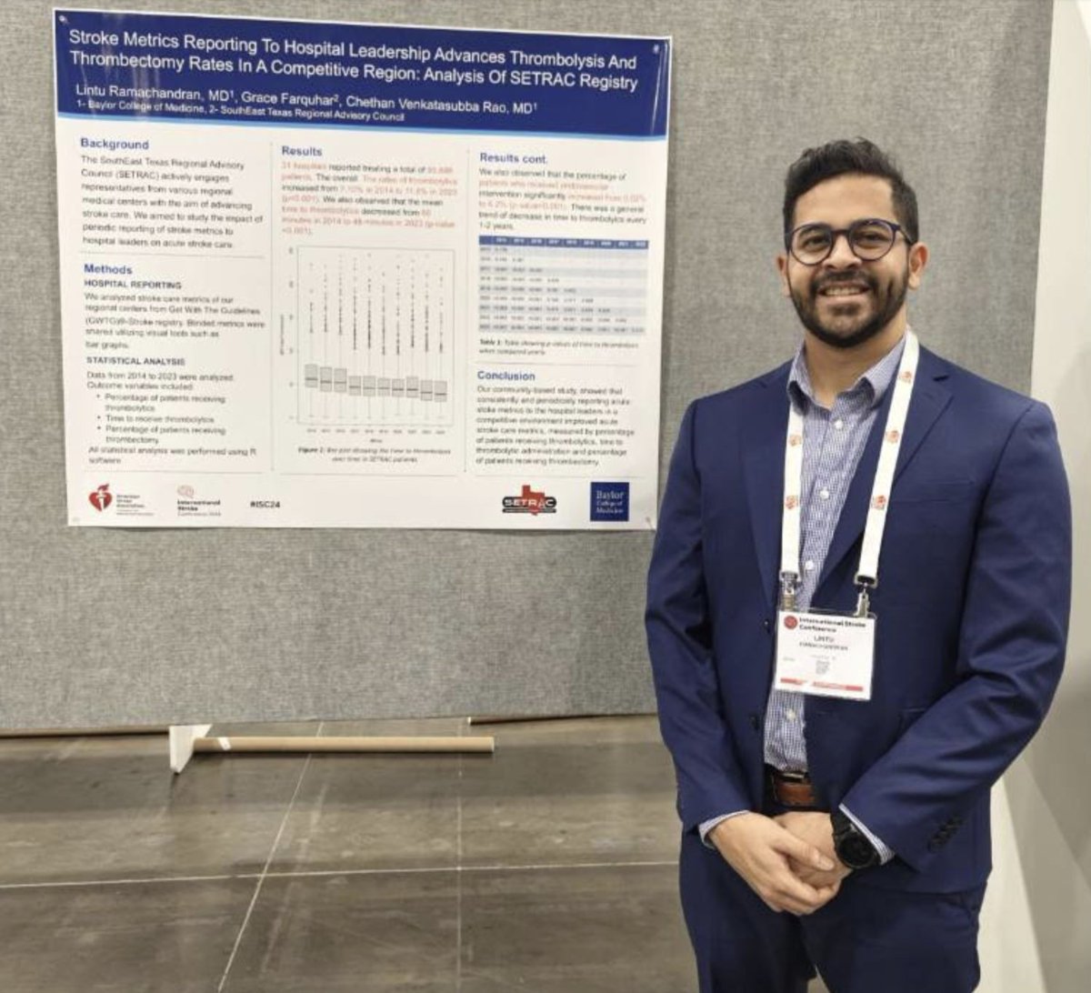 Congratulations to our Vascular neurology fellow Dr. Anit Behera @BeheraAnit and our Neurocritical care fellow Dr. Lintu Ramachandran @linturam for their excelling presentations at the International Stroke Conference 2024! #ISC2024 #TimeIsBrain 🧠 ⏳