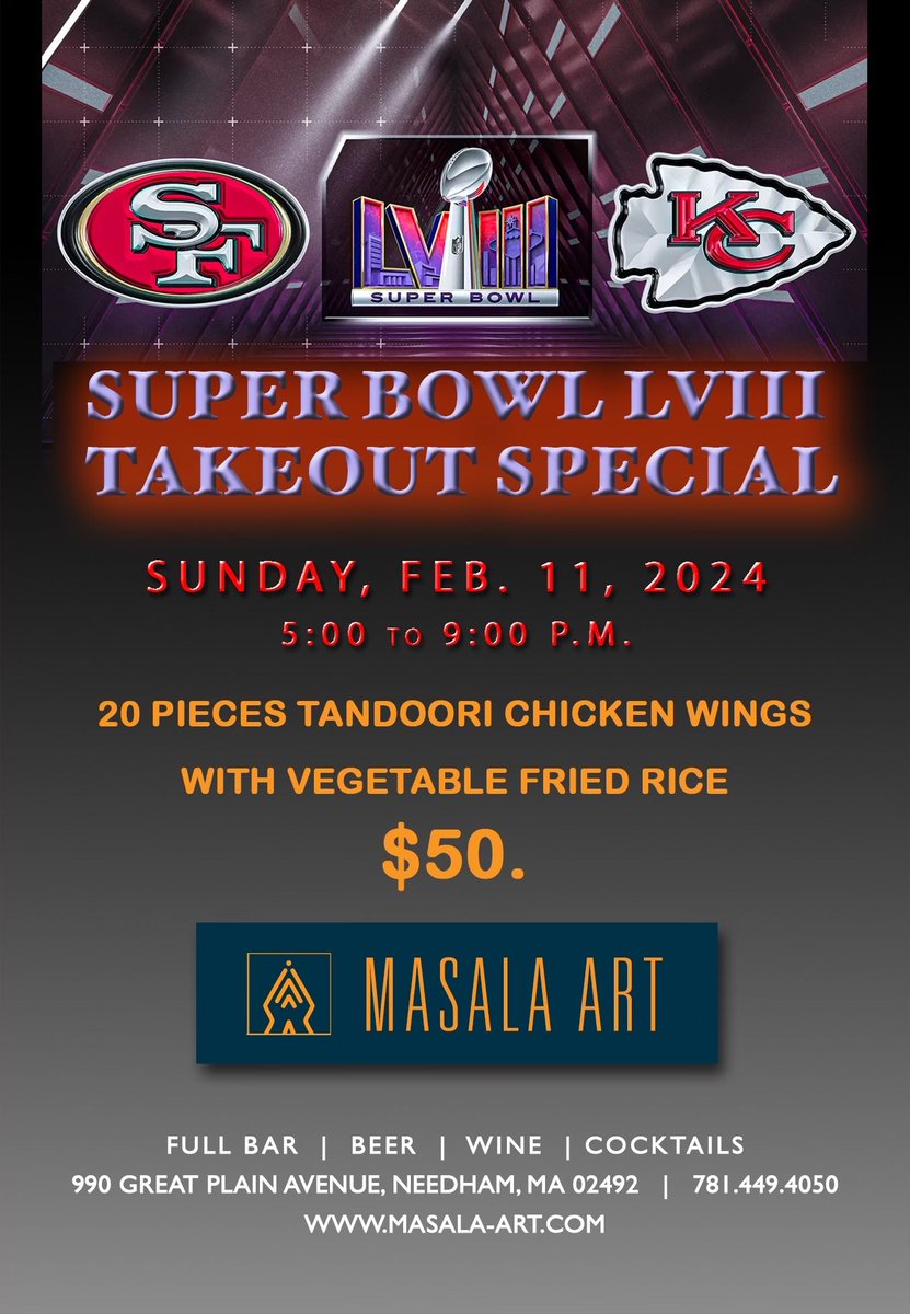 Entertaining or just craving our delicious Tandoori Chicken Wings?  Check out our Takeout Special below - available this Sunday from 5pm-9pm.