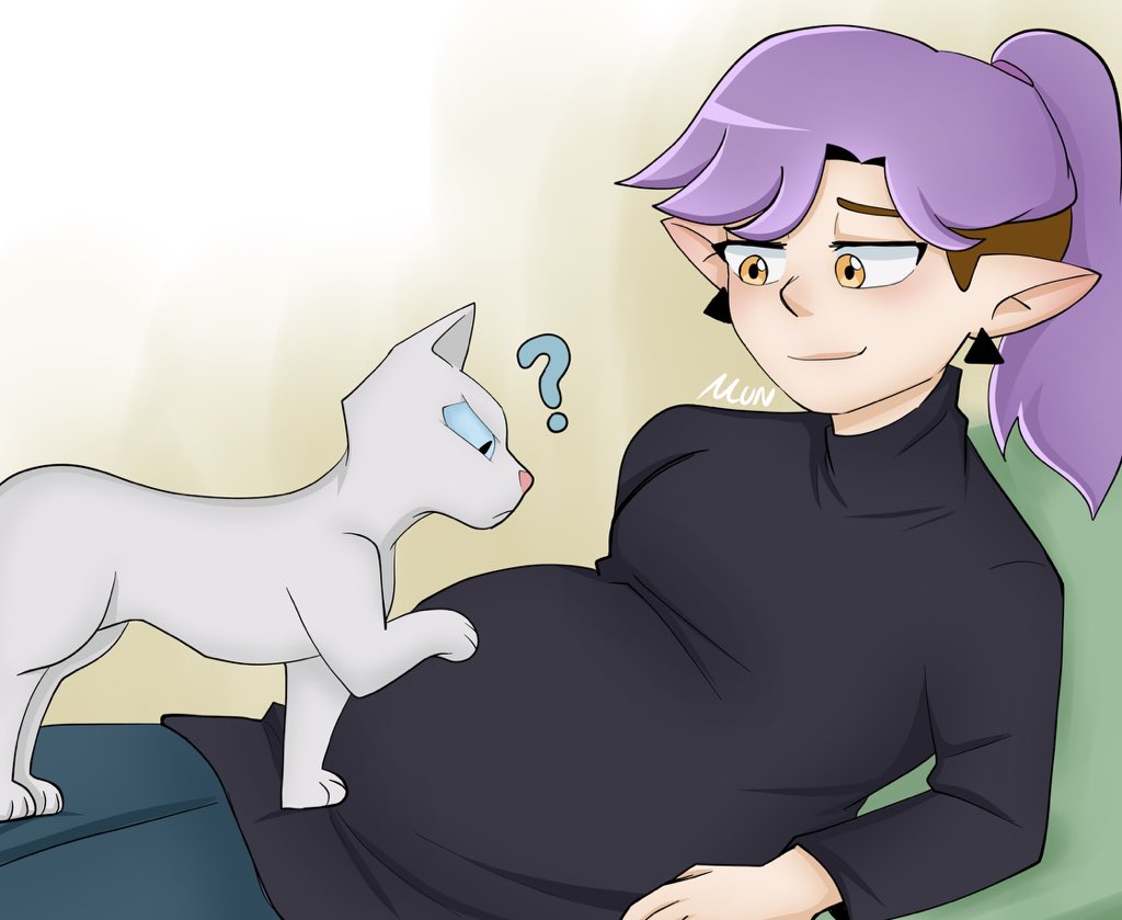 -Curious Cat- Ghost being curious what’s inside of pregnant Amity. Cuteness! 🐱 Art is made by @Munsitart #TheOwlHouse #theowlhousefanart #toh #tohfanart #Ghost #tohGhost #Amity #tohAmity