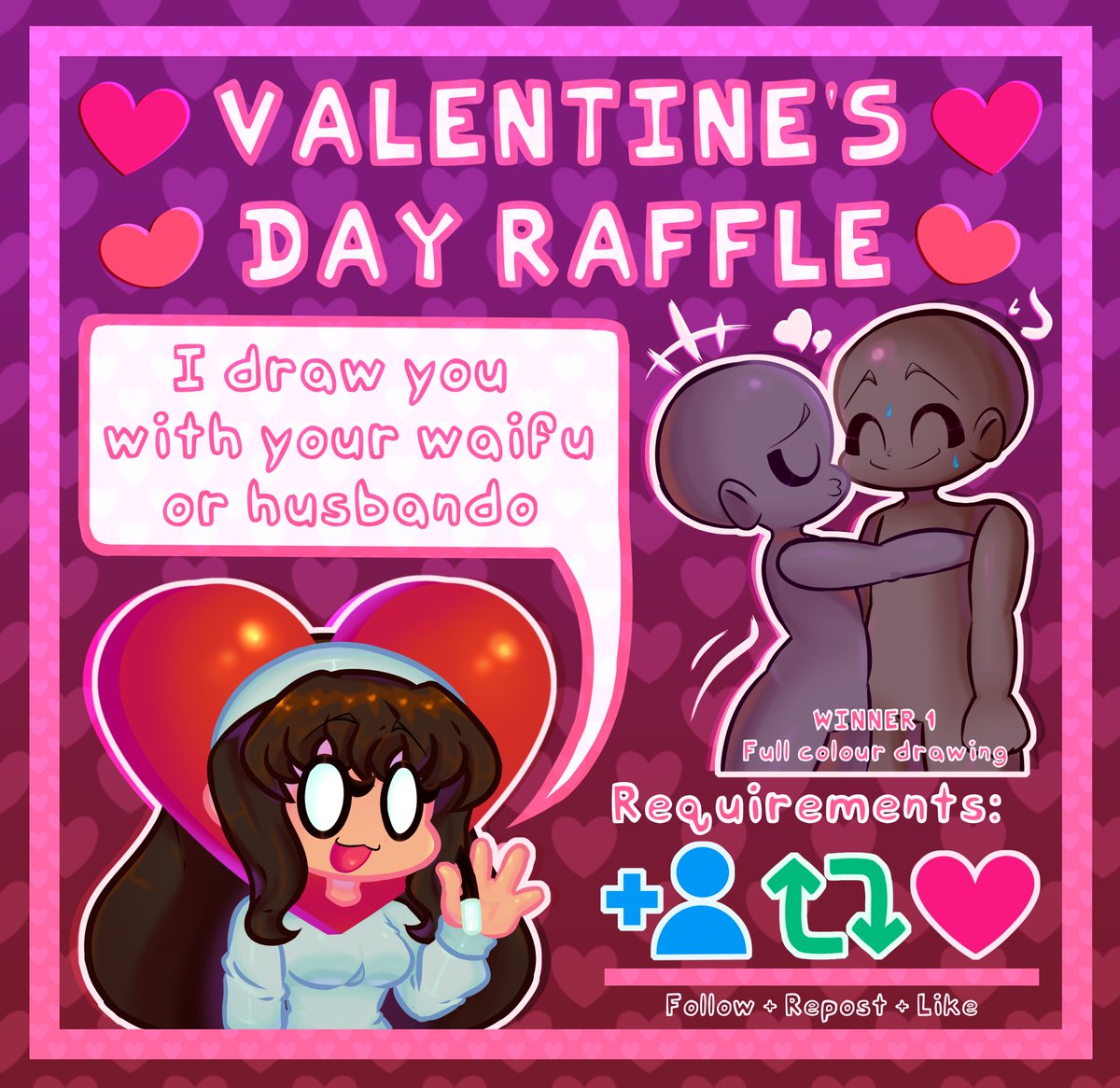 Any_Fen_Random's tweet photo. 💕❤️ VALENTINE'S DAY RAFFLE ❤️💕

❥ 1 Winner
❥ Ends on February 14
❥ Follow + Repost + Like to participate 
❥ Comment your oc, avatar or character + your waifu or husbando (optional)

#artraffle #raffle #digitalart #oc #art
#fnf #drawing #drawing #digitaldigital #illustration https://t.co/33F7aqceYD