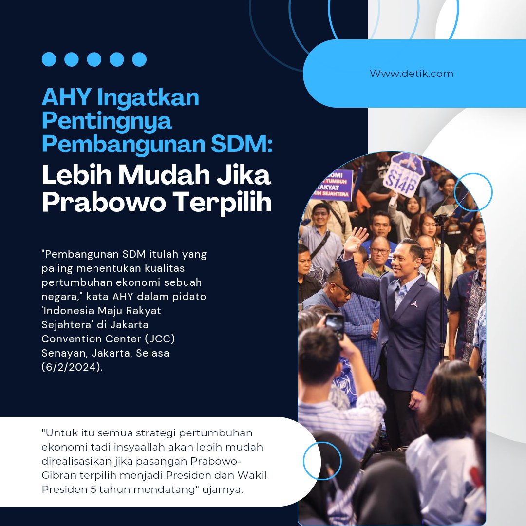 AHY ingatkan pentingnya pembangunan SDM, lebih mudah jika Prabowo terpilih.

#DemokratPilihanRakyat