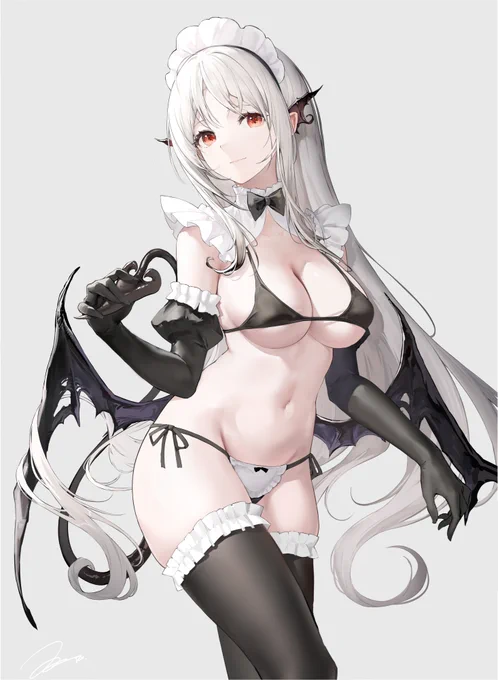白髪+メイド+ビキニ+悪魔=