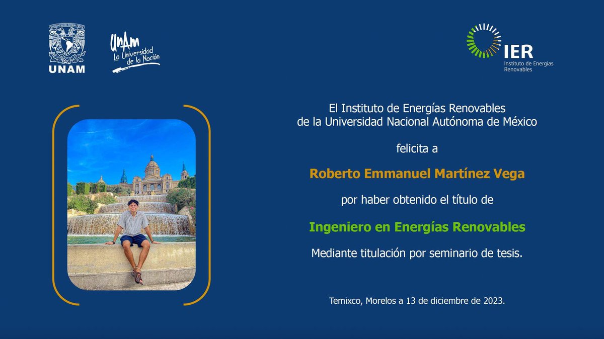¡#UnGoyaPara Roberto 👏🏻!

Ing. en Energías Renovables por seminario de tesis:

⚡️ Análisis y simulación en tiempo real de una microrred eléctrica inteligente basada en #EnergíasRenovables para la integración de potencia activa en redes de distribución
👩🏻‍🏫 Tutora: Dra. <a href="/NidiaSalHer/">Nadia Salgado</a>