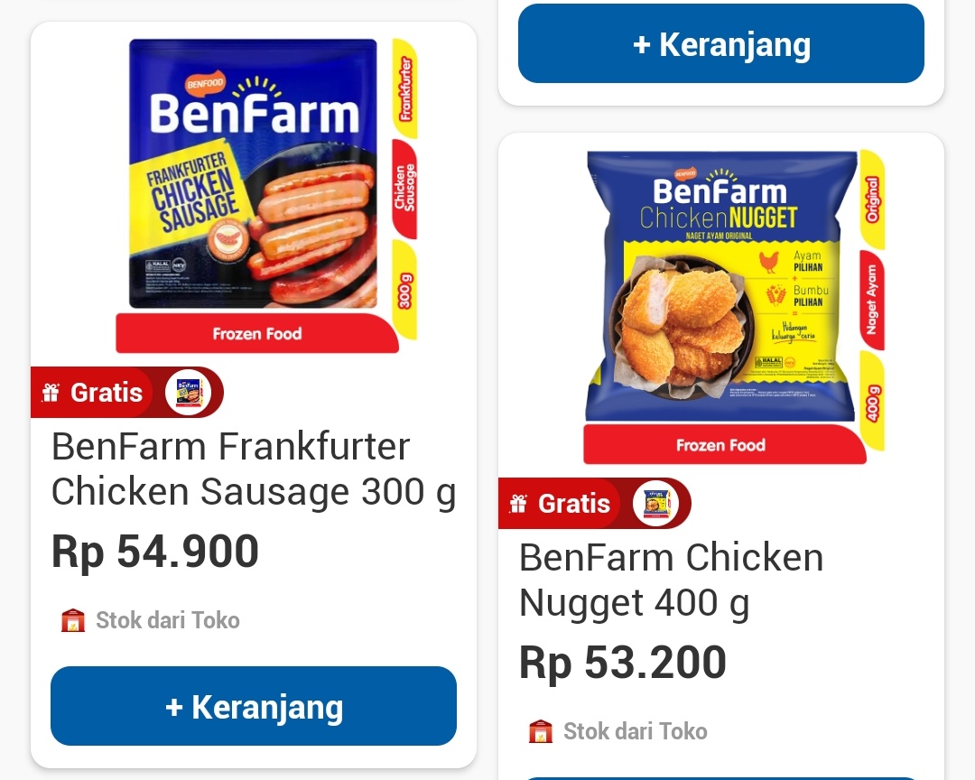 promoingfo's tweet photo. Promo Alfamart Alfagift 

 Buy 1 Get 1 
🐸 Benfarm Nugget ayam 400g  Rp 53.200
🐸 Benfarm sosis ayam 300g Rp. 54.900

*Wilayah tertentu, cek aplikasi Alfagift https://t.co/HB5vi5ydA6