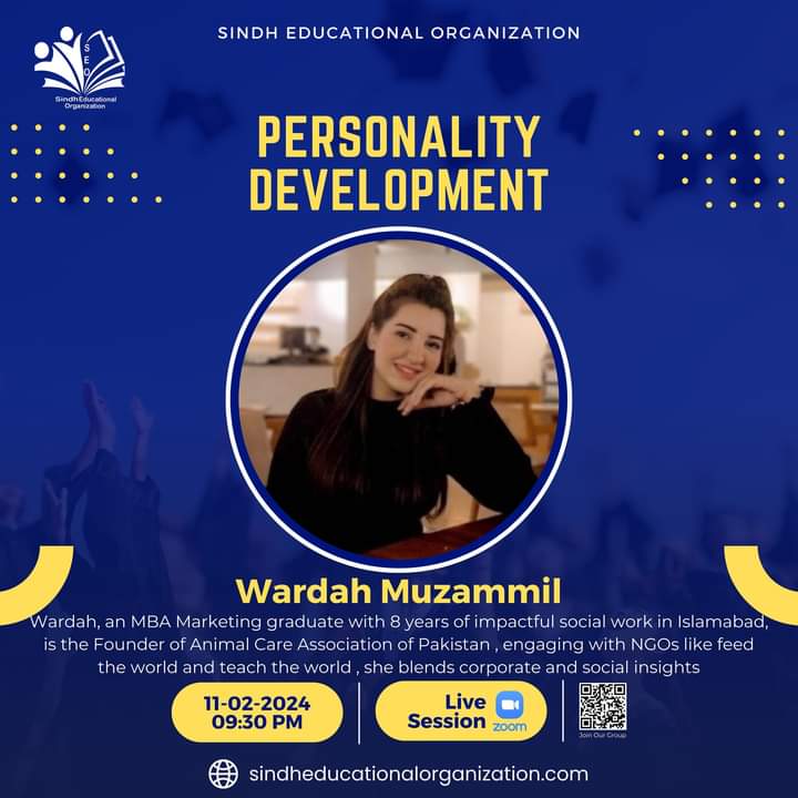 SEOOfficial3's tweet image. 🌟 Join us for an insightful session on #Personality_Development with the dynamic speaker Miss Wardah Muzammil. 
With an MBA in Marketing and 8 years of experience in social work in Islamabad, Miss Warda brings a wealth of knowledge and expertise to the table.