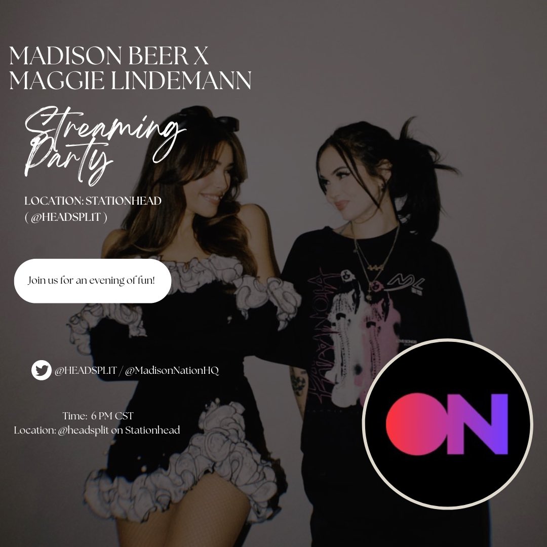 MadisonNationHQ's tweet photo. π¨ @madisonbeer x @MaggieLindemann fans! Join @HEADSPL1T and us for an evening of fun tomorrow as we stream Maggie and Madison ! π€#MadisonBeer #maggielindemann #MAKEYOUMINEOUTNOW https://t.co/0MLLsUzrkB