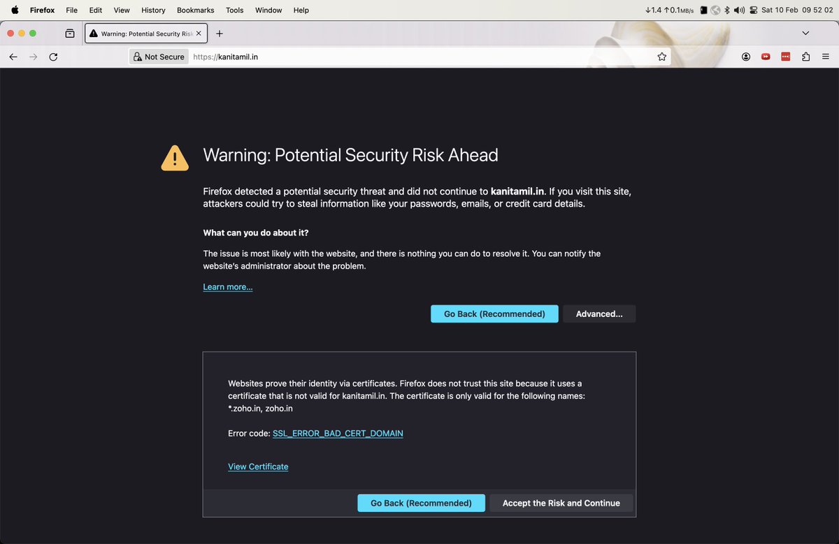askrishnapravin's tweet photo. @ptrmadurai Please fix the domain certificate for 
https://t.co/3cdzMTOf4s 
or auto redirect to 
https://t.co/Ak5zgVjRpM

Its very common now to have primary host name without the www subdomain

@ZohoBackstage @Zoho  @svembu @ptrmadurai https://t.co/MopuZ1hc03