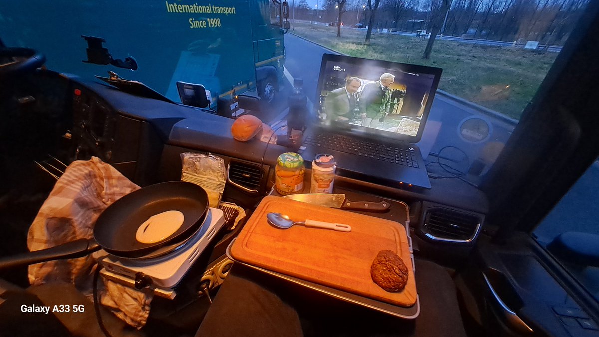 Prepare food in my truck.. while watching TV on my laptop