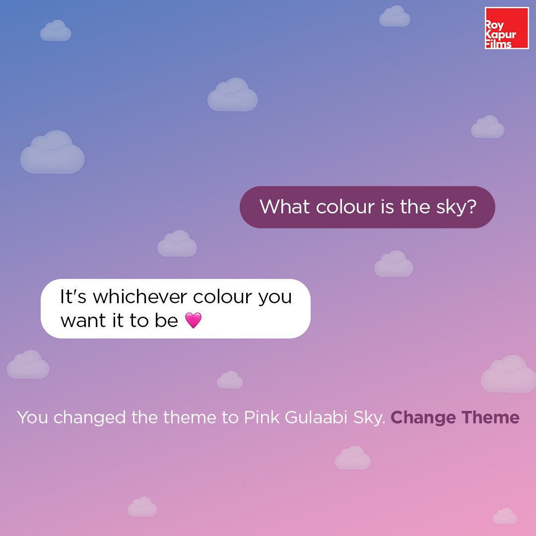 roykapurfilms's tweet photo. Some conversations just deserve their own theme 💯
#RocketBoys #TheSkyIsPink #TumseNaHoPayega #Pippa #TheList #InstagramTheme #InstagramChat #Trending #TrendingFormat #SiddharthRoyKapur #RoyKapurFilms https://t.co/F9GZWv2c2s