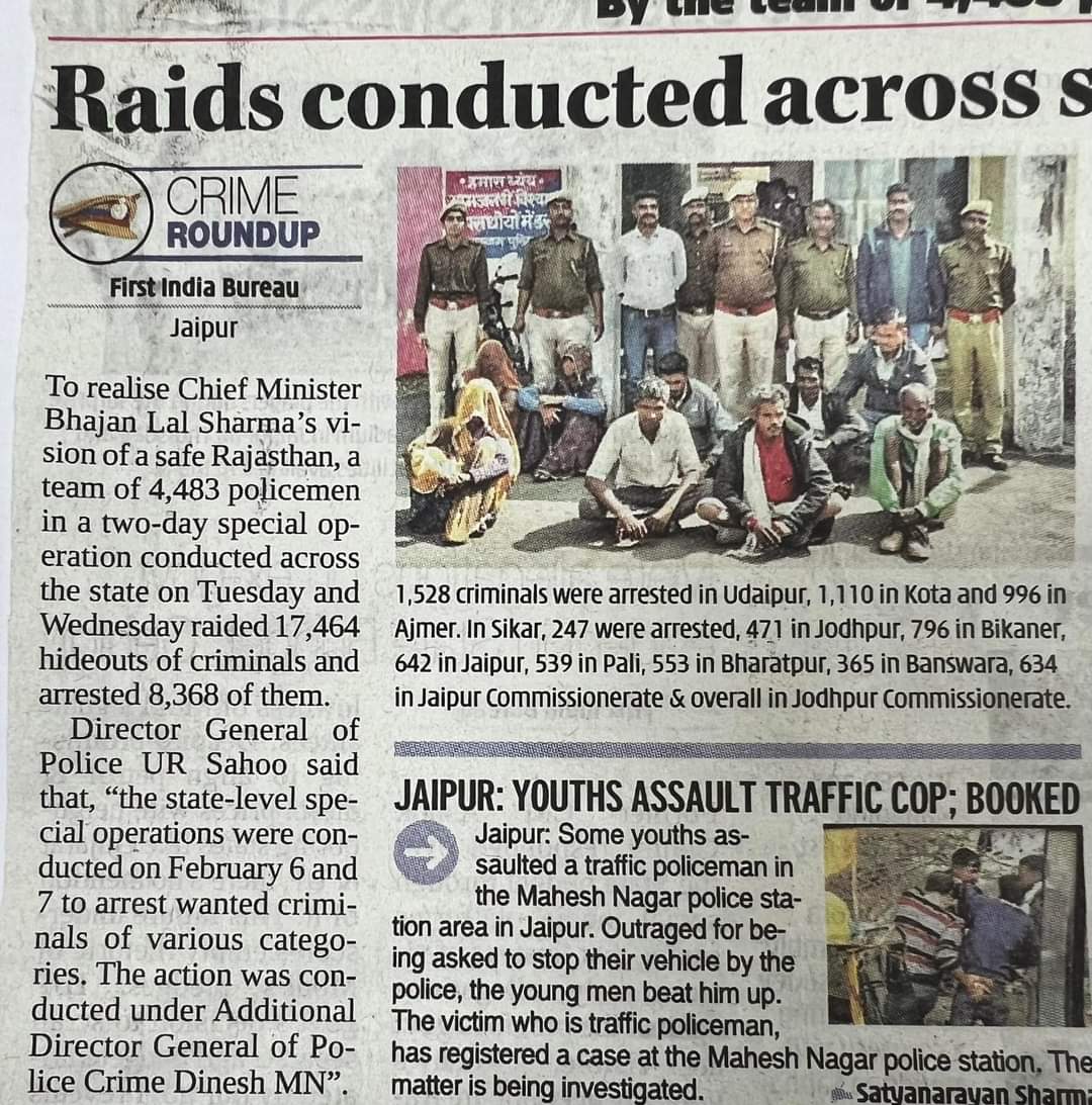 Massive Police Raids conducted across the State against wanted criminals result in arrests of more than 8,000 accused in two days.