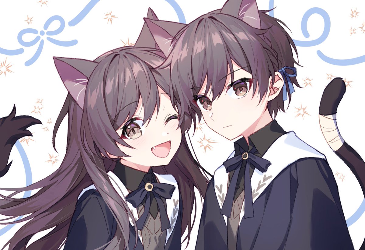 1girl animal ears siblings 1boy twins tail cat ears  illustration images