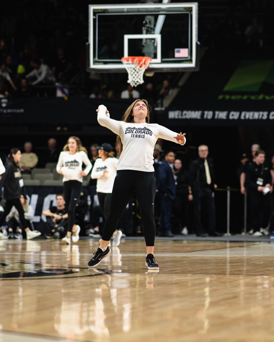 CUBuffsTennis's tweet photo. Takin’ a quick stop @cubuffswbb before our first home match tomorrow against Air Force 🏀🎾

#GoBuffs https://t.co/wnL0HYMsuU