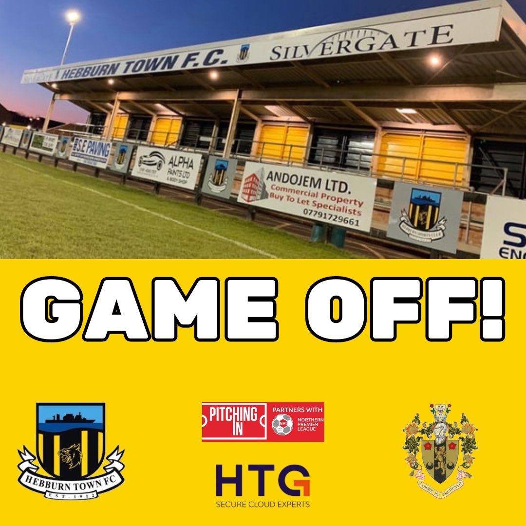 Today’s match vs <a href="/brighousetownfc/">Brighouse Town AFC</a> has been postponed due to a waterlogged pitch. The game will be rescheduled for a later date, so keep an eye on the socials#WeAreHebburnTown🐝