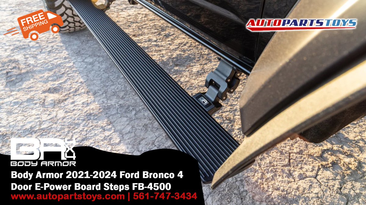 Conquer any terrain with ease Introducing the Body Armor E-Power Board Steps for your 2021-2024 Ford Bronco 4 Door! 🇺🇸
#FordBronco #BroncoLife #OffroadReady #Rockcrawler #TruckStuff #4x4 #LEDLights #RunningBoards #EasyInstall #UpgradeYourBronco #MadeInUSA