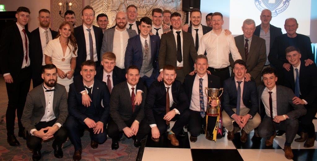 ScoilCLG's tweet photo. The ⁦@DubGAAOfficial⁩ Intermediate Champions 2023 with their medals presented ⁦@ClontarfCastle⁩              🏆❤️💛💙 https://t.co/AW34Bcedyb