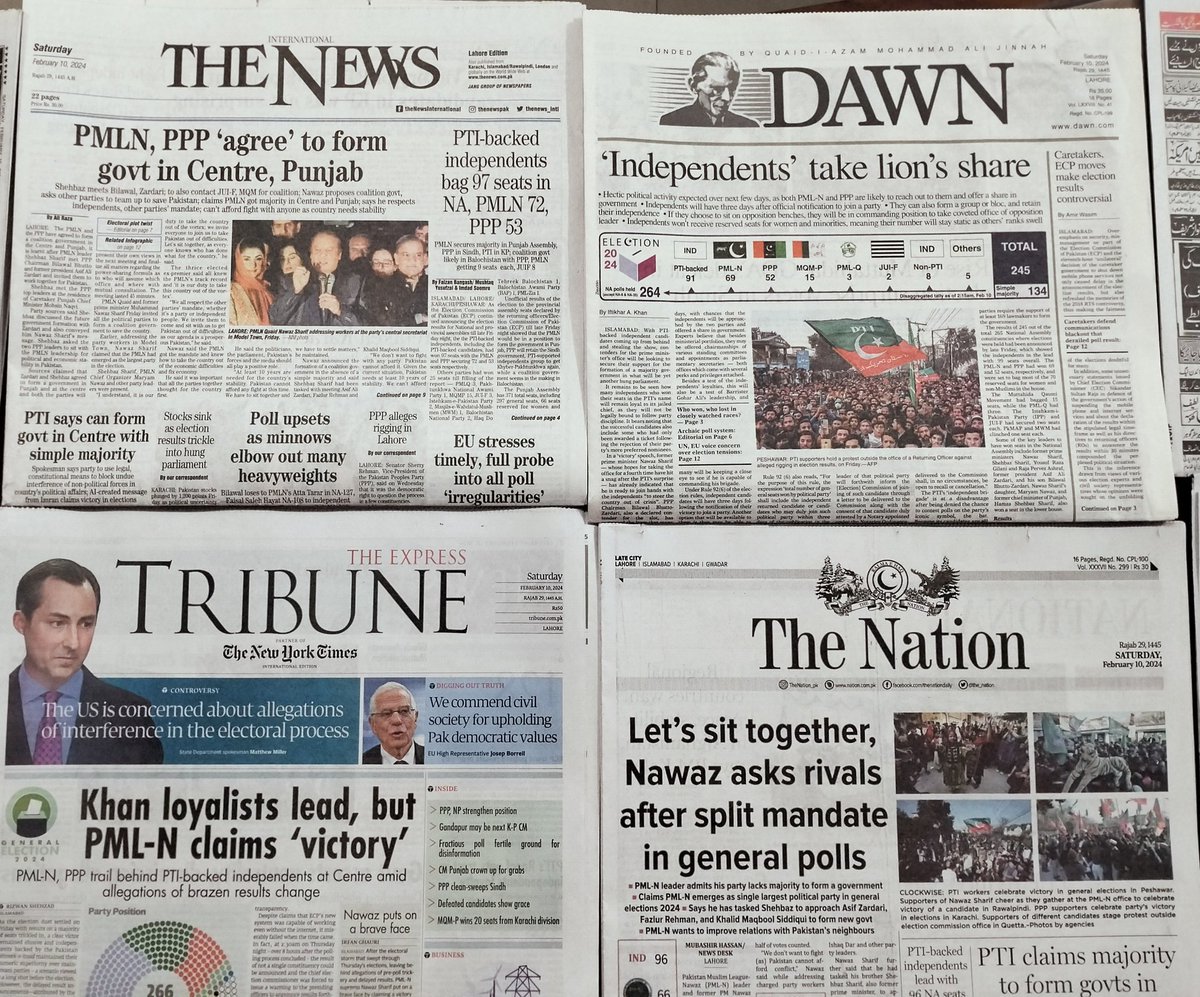 HafsaJaved226's tweet photo. That's how Today's national paper covered the #ResultUpdate
🇵🇰🇵🇰
#Media_Spotlight #Mediainaction
#GeneralElections2024 #GeneralElectionN0W #ElectionResult #Elections2024Pakistan #ElectionResults2024 #Elections #PakistanElection #PakistanElection2024 #PakistanZindabad #media
👍🙂 https://t.co/mfFwFGFY5d