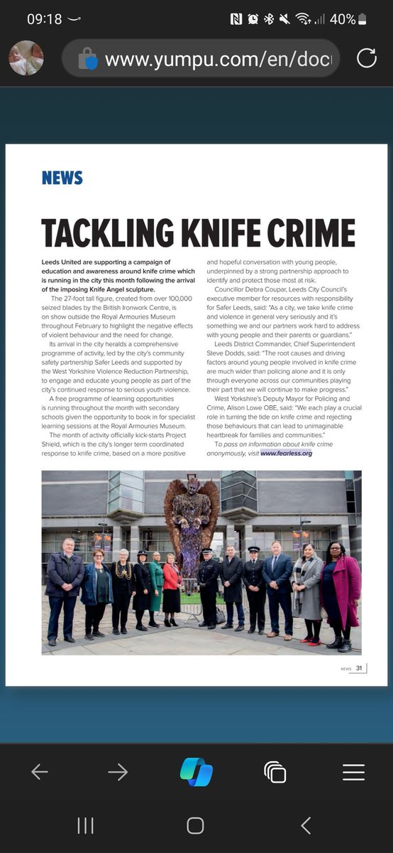 Leeds is the best city! The whole city is Leeds United 💙💛💙 in tackling Knife Crime and keeping our young people safe Amazing support from @LUFC today, getting key messages across in today's match day programme Come on Leeds 💙💛💙 #MOT #PROJECTSHIELDLEEDS #knifeangel