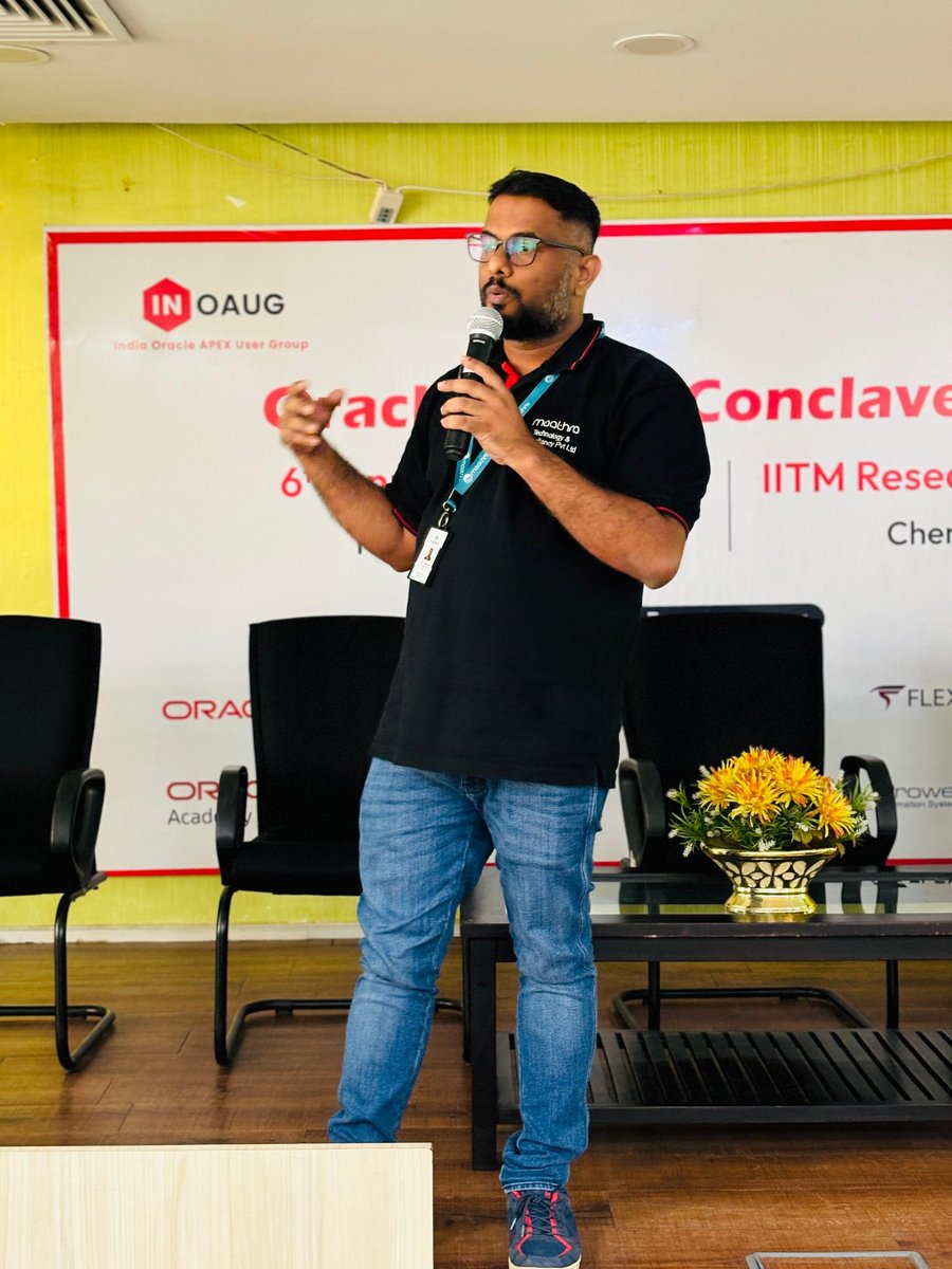 inoaug's tweet photo. Mr. Arun Mohan from Maathra being illustrative about how APEX features helped them accomplish the best.

@chaitanya_in @Roopesh_Thokala 

#inoaug #orclapex #APEXConclave24 #oracle #lowcode #oraclecloud #oracleace #orclAPEXIndia #orclAPEXJAPAC #oracledeveloper #free #conference https://t.co/wUf1yrVT8a