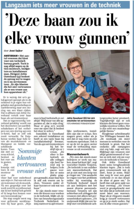 👩‍🔧👩‍🔧Jettie Ouwehand maakte een carrièreswitch van dirigent naar servicemonteur. Ze is niet de enige vrouw die kiest voor de techniek. Voorzitter <a href="/doekle_terpstra/">doekleterpstra</a> in <a href="/telegraaf/">De Telegraaf</a>: Techniek wordt steeds aantrekkelijker voor vrouwen. Het is werk dat ertoe doet! #vrouwen #techniek