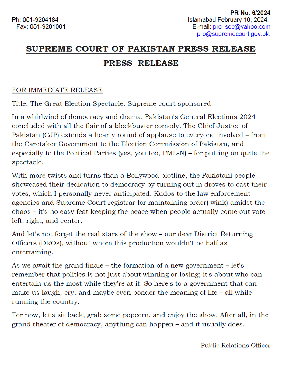 Najam00001's tweet photo. Supreme court presser on the general elections. We highly appreciate CJP ownership for his decisions to take ownership of his decisions.

 #PakistanElections2024 #PTIofficial #PMLNVictory https://t.co/VtTSC9XNWD