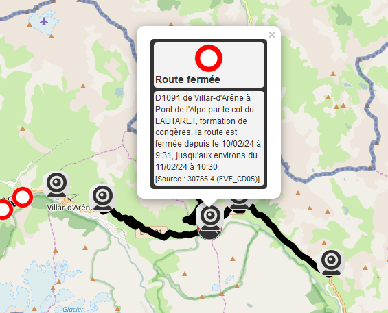 Premier jour des vacances scolaires et fermeture jusqu'à demain matin du col du #Lautaret pour cause de #neige et congères sur la partie sommitale.