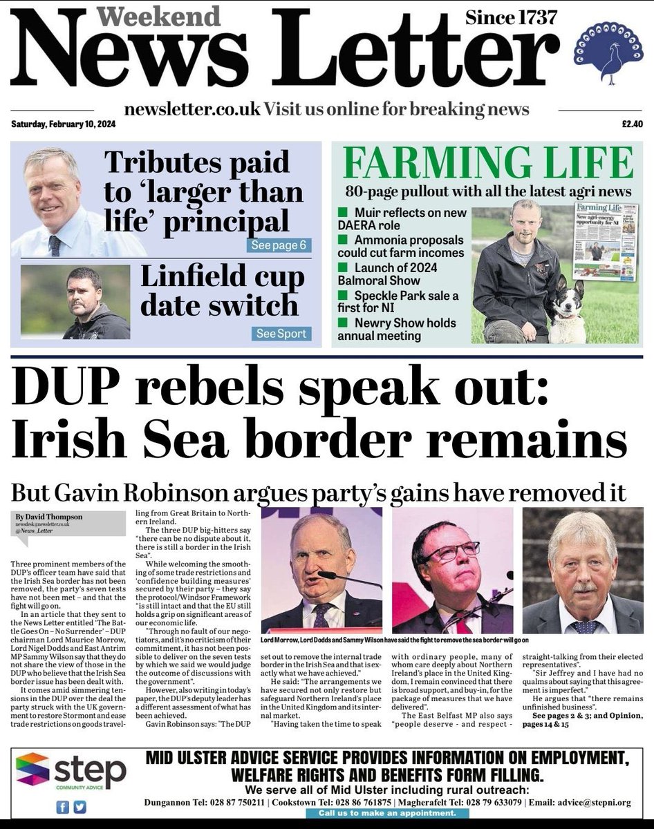 The Protocol implementers have had their week basking in the applause of those welcoming their surrender. But, this is far from over. The fight goes on, and today three of the biggest names in the DUP speak out. Then we’ve @GRobinsonDUP defending the surrender. I know
