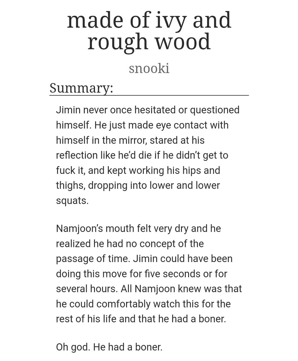 "made of ivy and rough wood"

Words: 7.5k
by <a href="/kum_namjoon/">namjoon said fuck</a>

💕 archiveofourown.org/works/20397418