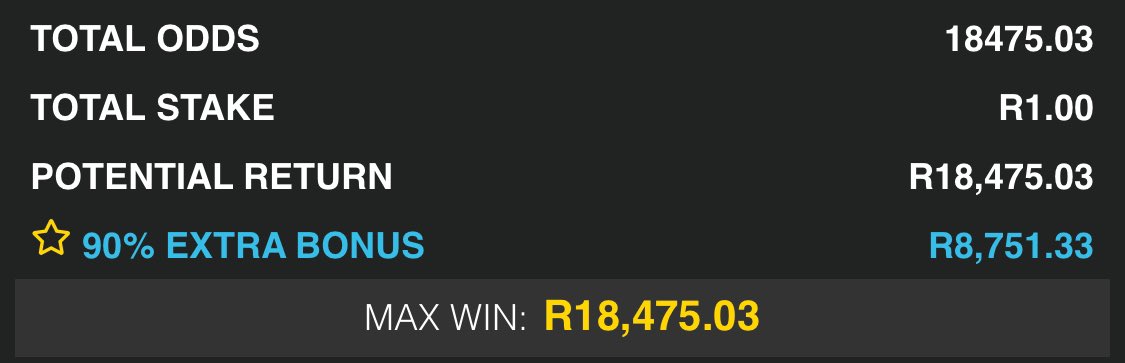Those willing to bet R1 and get R18000 hit Like and Repost the ticket is dropping when we hit 300 likes/Reposts bafethu