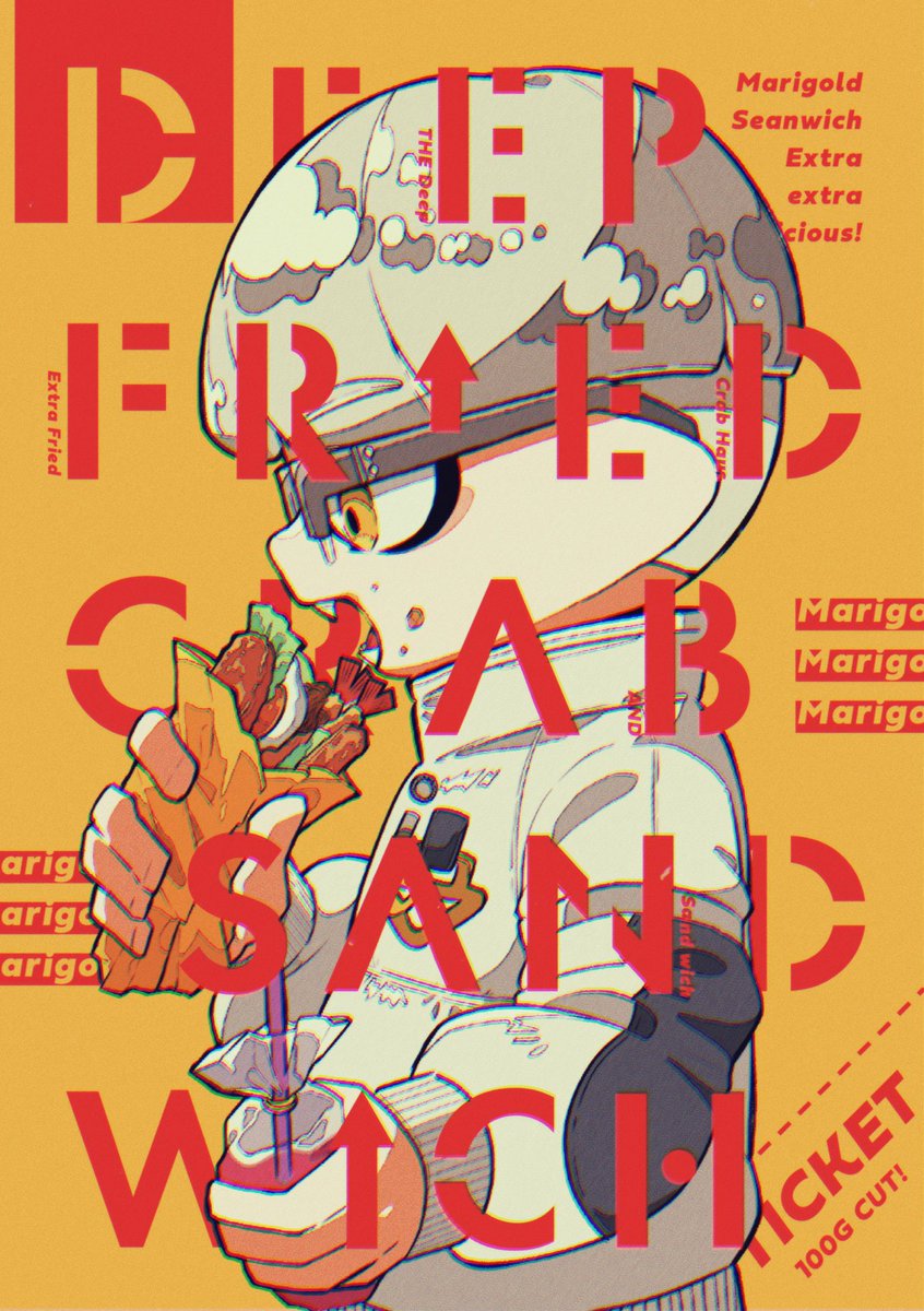 inkling boy ,inkling player character 1boy male focus food solo holding eating holding food  illustration images