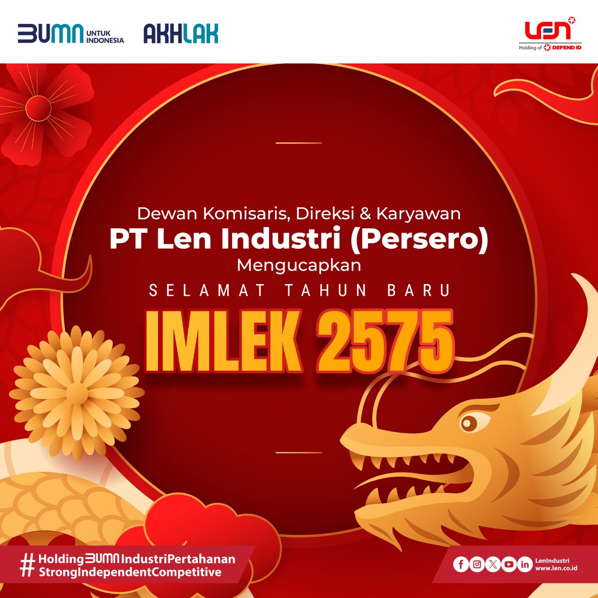 LenIndustri's tweet photo. Gong Xi Fa Cai! 

Selamat Hari Imlek 2024 bagi sobat yang merayakan.

Semoga keberuntungan dan kebahagiaan senantiasa menyertai sobat di Tahun Naga. 

#LenDefenceSolution #LenDefence #LenTechnology #DefendAndInnovate #ProtectingTomorrow #DefendTheFuture https://t.co/3uK0Cum9Fk
