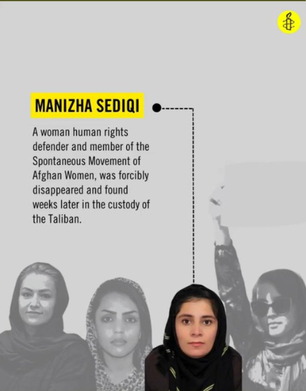 I) Many women, like Manizha, face the possibility of being imprisoned and tortured under #PakProxy Taliban authority! We cannot afford to ignore the bigger consequences of the forcible abduction of #AfghanWomen and Activists.
@Mariamistan 
 #FreeManizhaSediqi