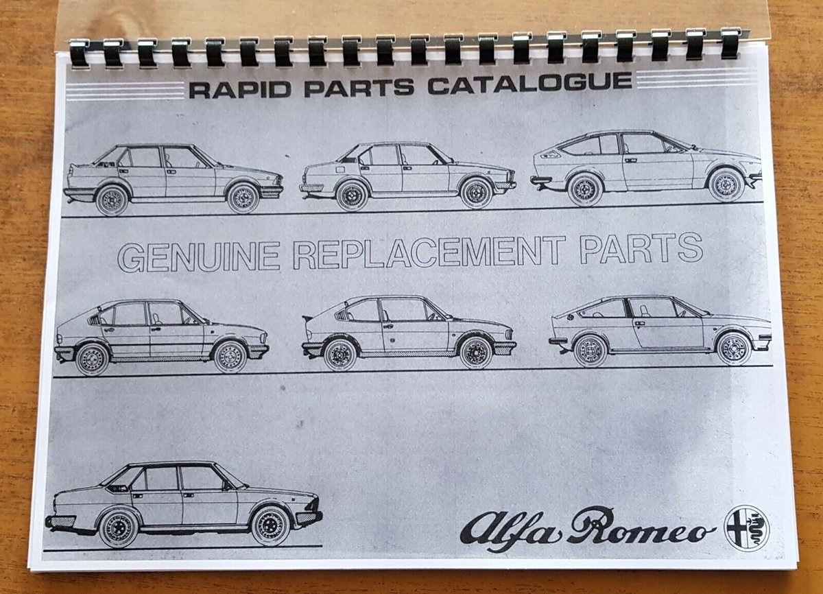 motoringguruUK's tweet photo. My Dad had/ has one of these Alfa 'fast parts' catalogues from the mid 1980s.
It was genius in a pre-internet age, and must have saved so much parts person book thumbing or Microfiche faffing time, all over the world.

(Pics from Australian Ebay) 
#AlfaRomeo https://t.co/WAC5ifazjN