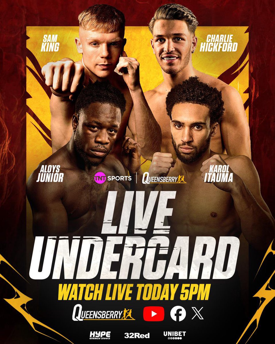 You can watch 𝗔𝗟𝗟 of tonight’s action 🔥 Tune into our YouTube channel from 5pm to catch the undercard, then head over to @tntsports at 7pm for the main card 📺 #SheerazWilliams | Tonight | Copper Box Arena
