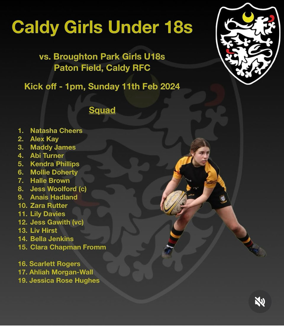 Good luck to the ⁦@CaldyRFC⁩ U18 girls playing tomorrow. Go well girls!