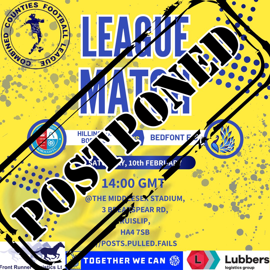 🤿POSTPONED🤿

As neither us nor Hillingdon Borough Football Club fancied playing water polo, the game will be rescheduled. 

Stay dry and come to our social club and watch some premier league football or six nations rugby!! 

#gameoff #postponed #NonLeague #football